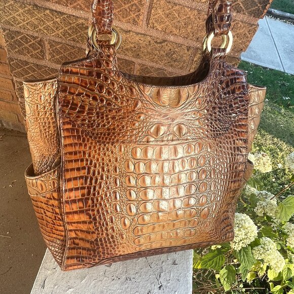 BRAHMIN Melbourne Toasted Almond Moc Croc Top Handles Shoulder Bag Hobo Rare - Picture 3 of 10